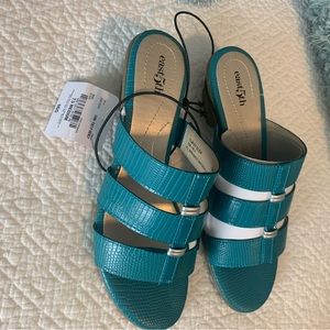 Teal slip on sandals NWT